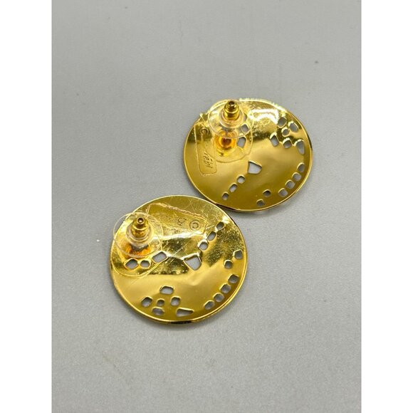 Berebi Earrings Gold Tone and Teal Blue Enamel Pierced Round Stud Earrings - Picture 4 of 6